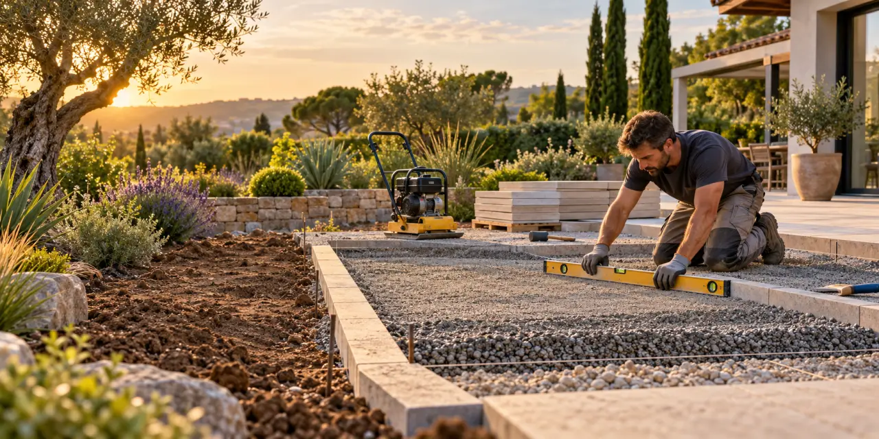 Maçon paysager : une terrasse stable commence bien avant le dallage