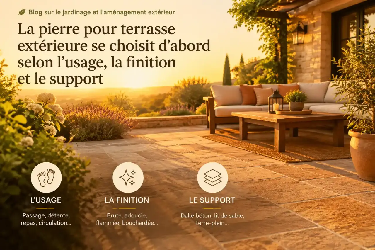 La pierre pour terrasse extérieure se choisit d’abord selon l’usage, la finition et le support
